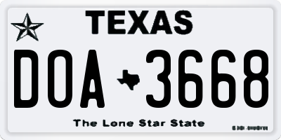 TX license plate DOA3668