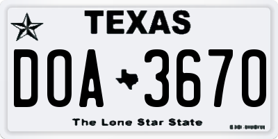 TX license plate DOA3670
