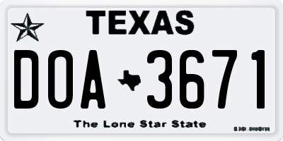 TX license plate DOA3671