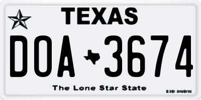 TX license plate DOA3674