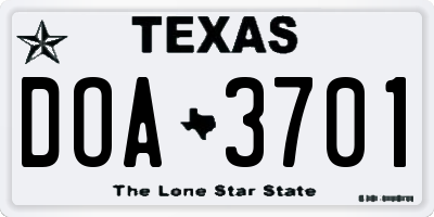 TX license plate DOA3701
