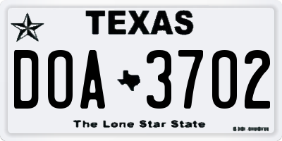 TX license plate DOA3702