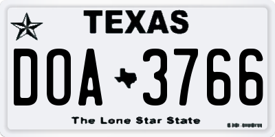 TX license plate DOA3766