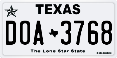 TX license plate DOA3768