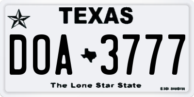 TX license plate DOA3777