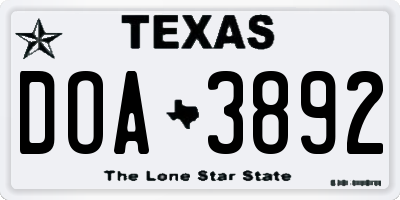 TX license plate DOA3892