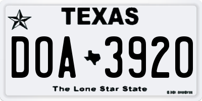 TX license plate DOA3920