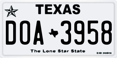 TX license plate DOA3958