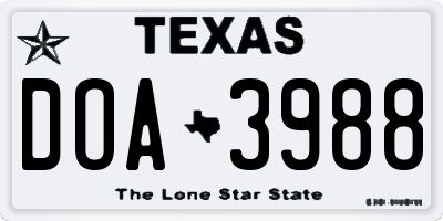 TX license plate DOA3988