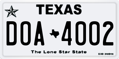 TX license plate DOA4002