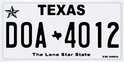 TX license plate DOA4012