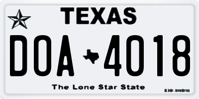 TX license plate DOA4018