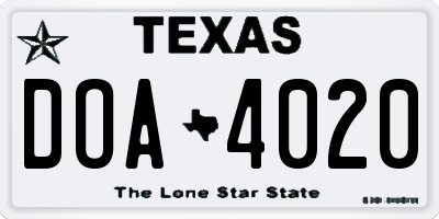 TX license plate DOA4020