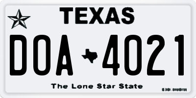 TX license plate DOA4021