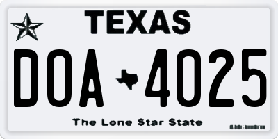 TX license plate DOA4025