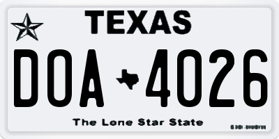 TX license plate DOA4026