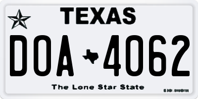 TX license plate DOA4062