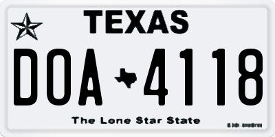 TX license plate DOA4118
