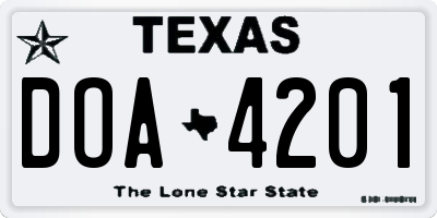 TX license plate DOA4201