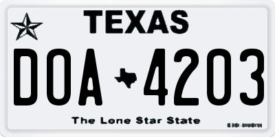 TX license plate DOA4203