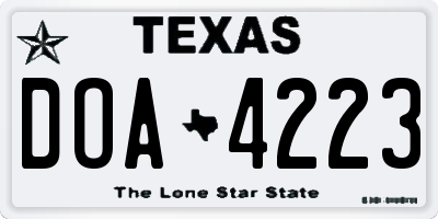 TX license plate DOA4223