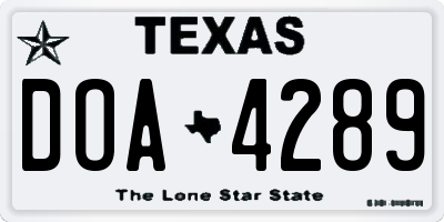 TX license plate DOA4289