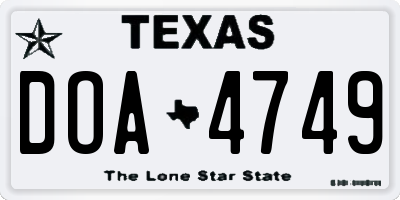 TX license plate DOA4749