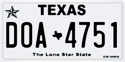 TX license plate DOA4751