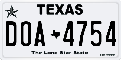 TX license plate DOA4754