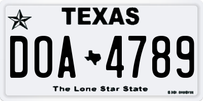 TX license plate DOA4789