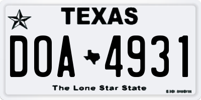 TX license plate DOA4931