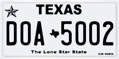 TX license plate DOA5002