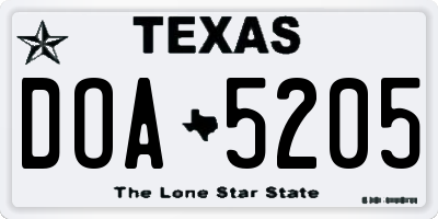 TX license plate DOA5205