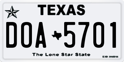 TX license plate DOA5701