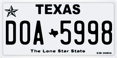 TX license plate DOA5998