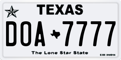 TX license plate DOA7777