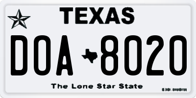 TX license plate DOA8020