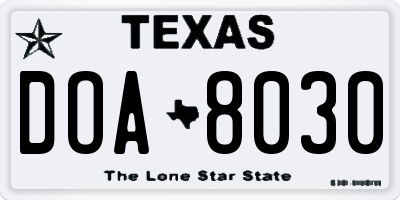TX license plate DOA8030