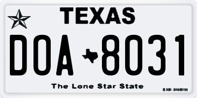 TX license plate DOA8031