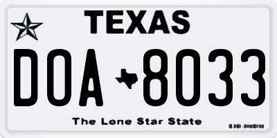 TX license plate DOA8033
