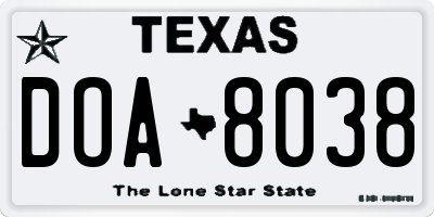 TX license plate DOA8038