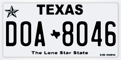TX license plate DOA8046