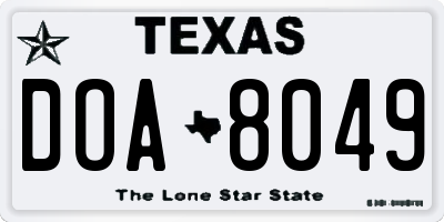 TX license plate DOA8049