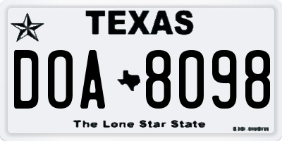 TX license plate DOA8098
