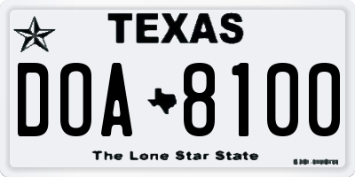 TX license plate DOA8100