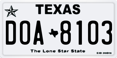 TX license plate DOA8103