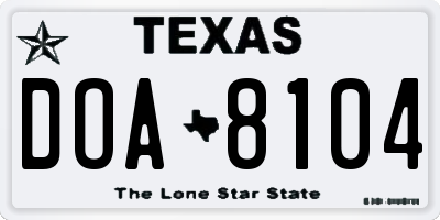 TX license plate DOA8104
