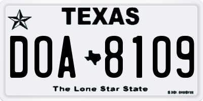 TX license plate DOA8109