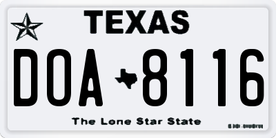 TX license plate DOA8116