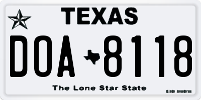 TX license plate DOA8118